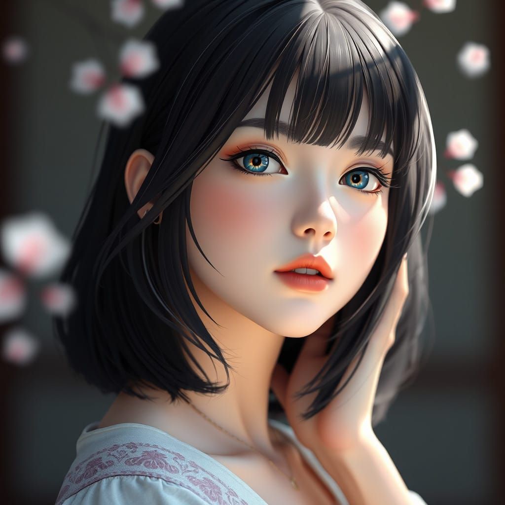 Serene Anime-Inspired Lady in Whimsical Fantasy Realm