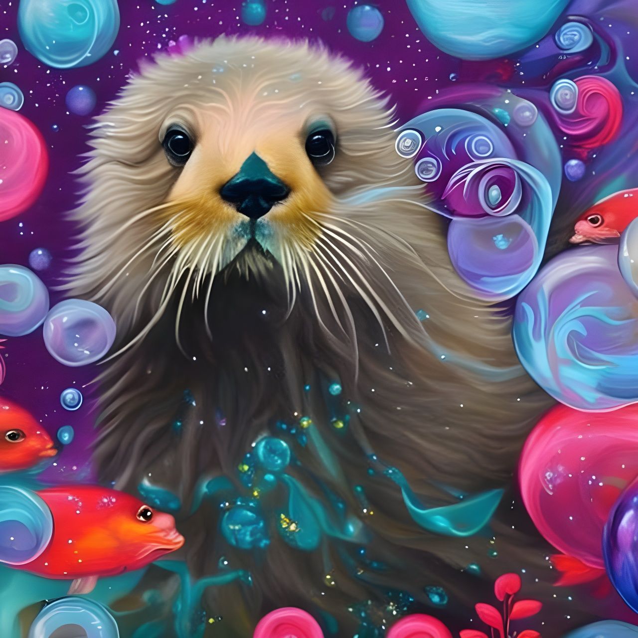 Chibi Sea Otter in a Rococo Underwater Scene