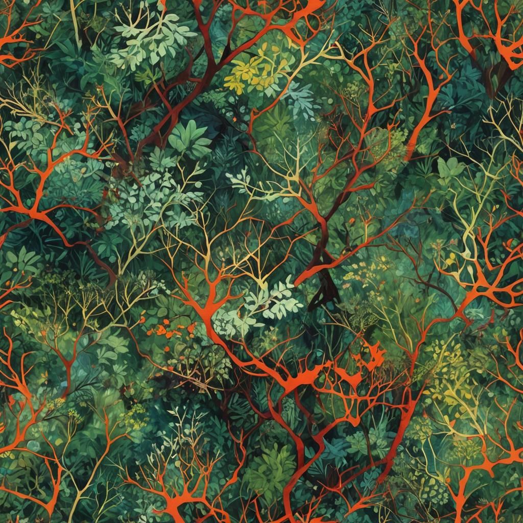 Abstract Forest Scene with Hunger and Desire