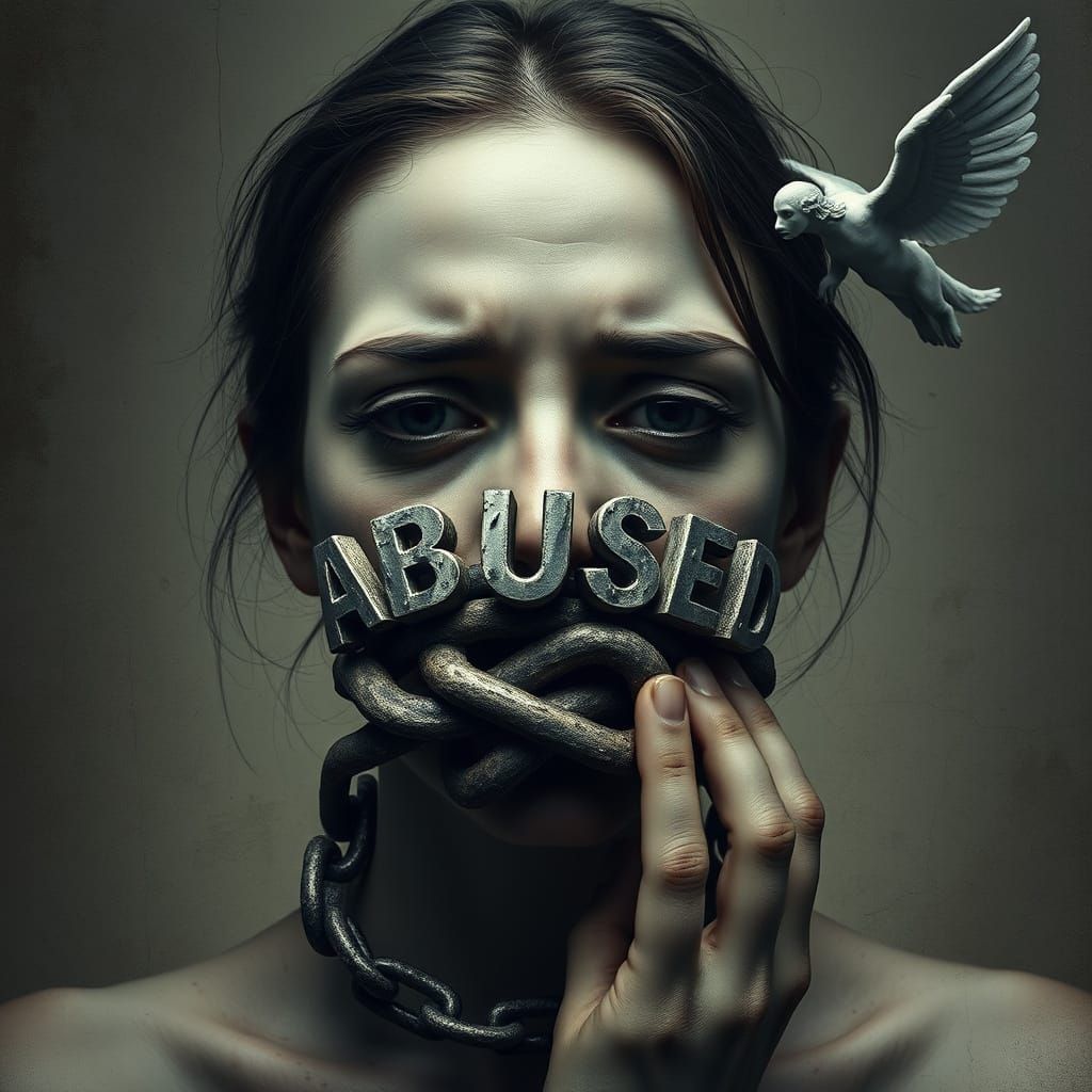 Silence is violence  Stop silencing women An angel removes the gag
A woman with a gag in her mouth, the gag itself is a ...