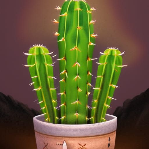 Cactus Wearing Cowboy Hat Digital Painting