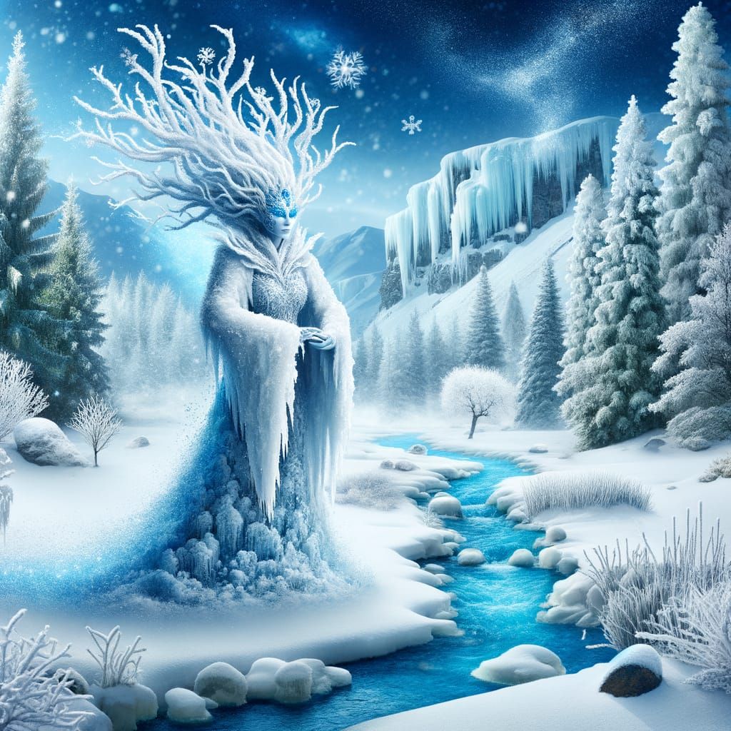 Snow Queen in Winter Landscape