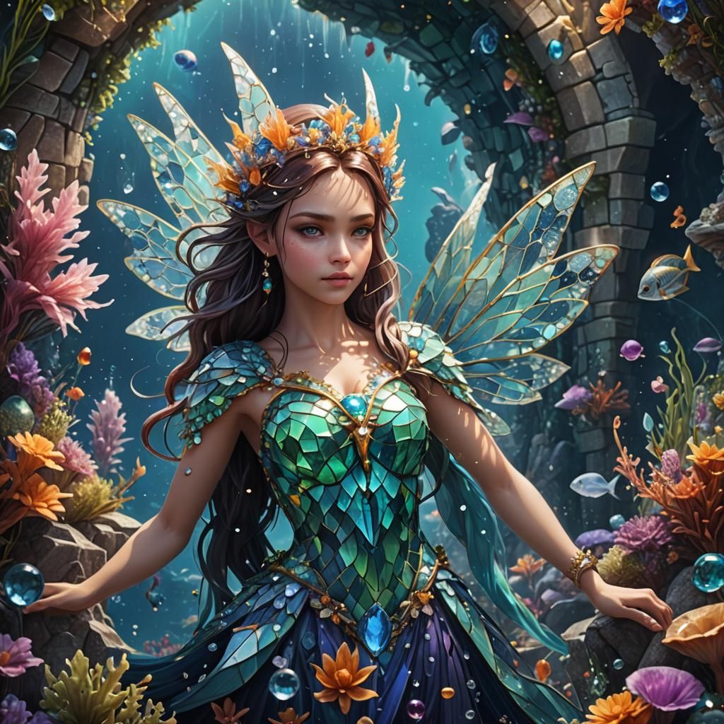 Mosaic Crystal Ocean Fairy: Fantasy Art