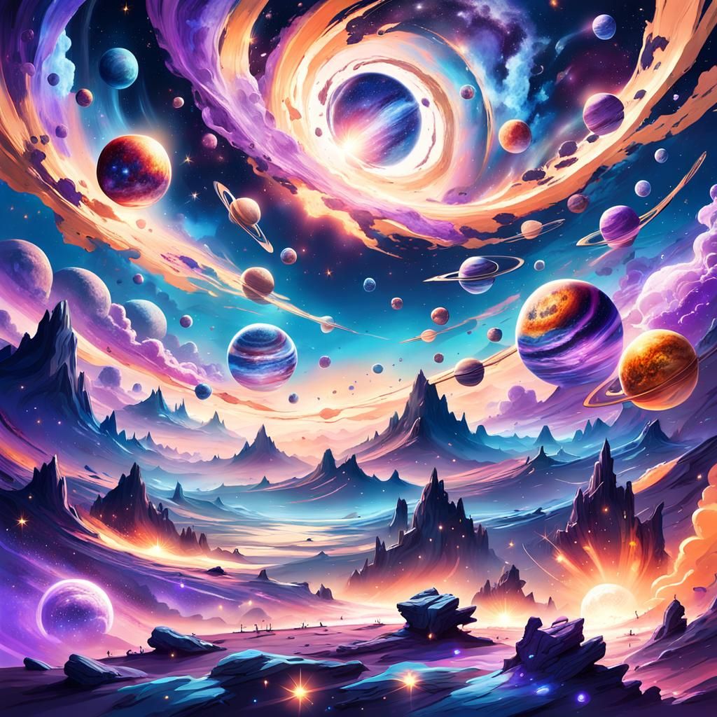Surreal Cosmic Landscape with Ethereal Nebulas