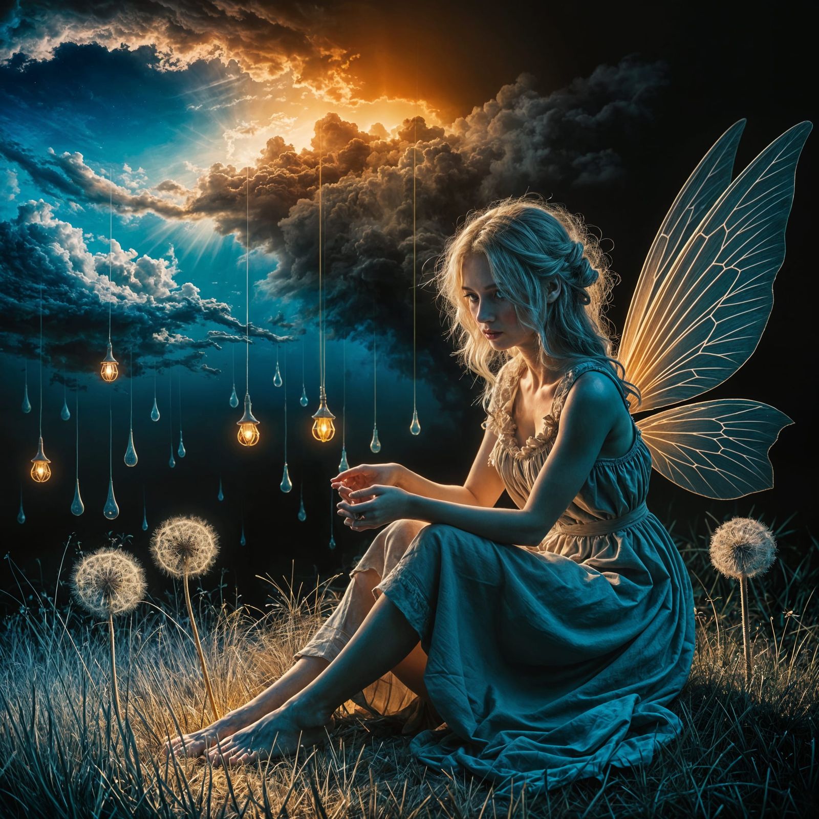 Fairy on Dandelion in Chiaroscuro Style