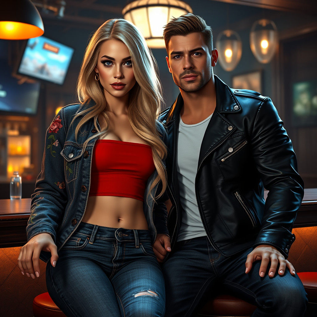 Blonde Woman at Bar in Matte Painting Style