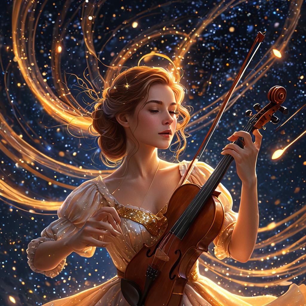 Magical Violinist in Shimmering Starlight: Cinematic Concept...