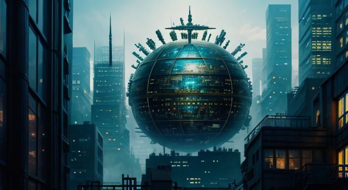 Goddess in a Biopunk Cityscape Photo