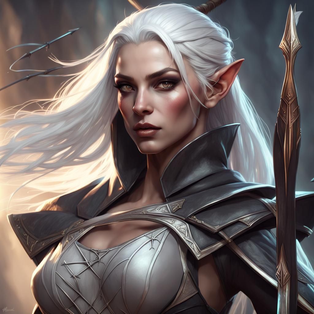 Dark Elf Rogue Portrait in Hyperdetailed Style