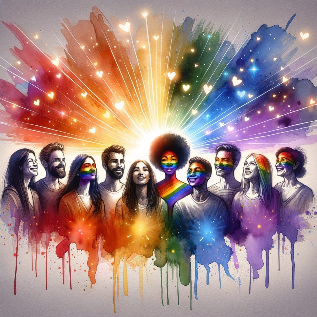 Rainbow of Unity: Vibrant Watercolor Portraits of Diverse LG...