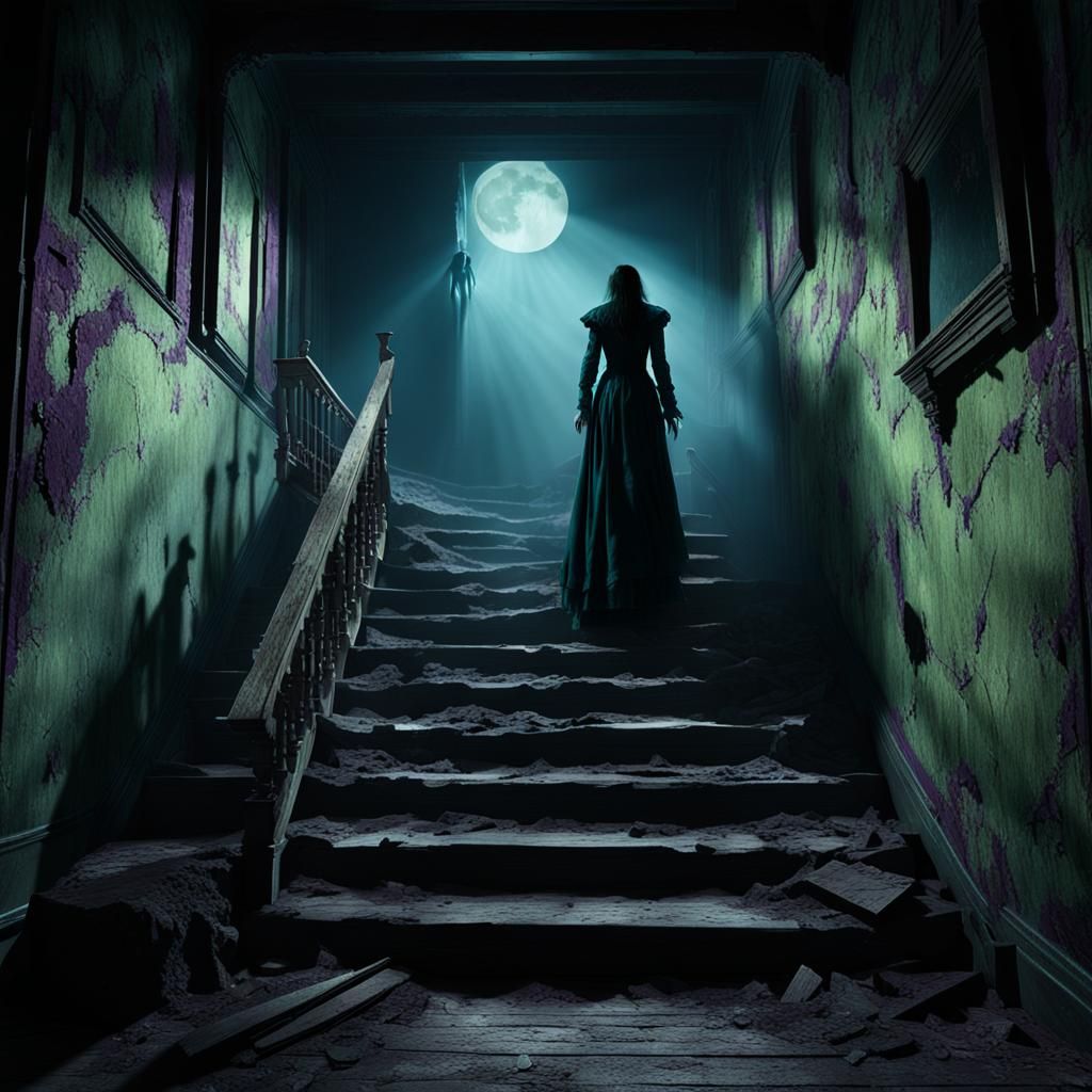 Eerie Gothic Haunted House with Ascending Figure