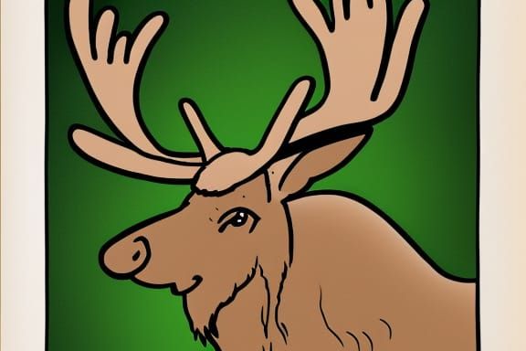 Deer turned silly Moose appearing in his first cartoon show & blushed in shyness, Eldritch detailed matte painting