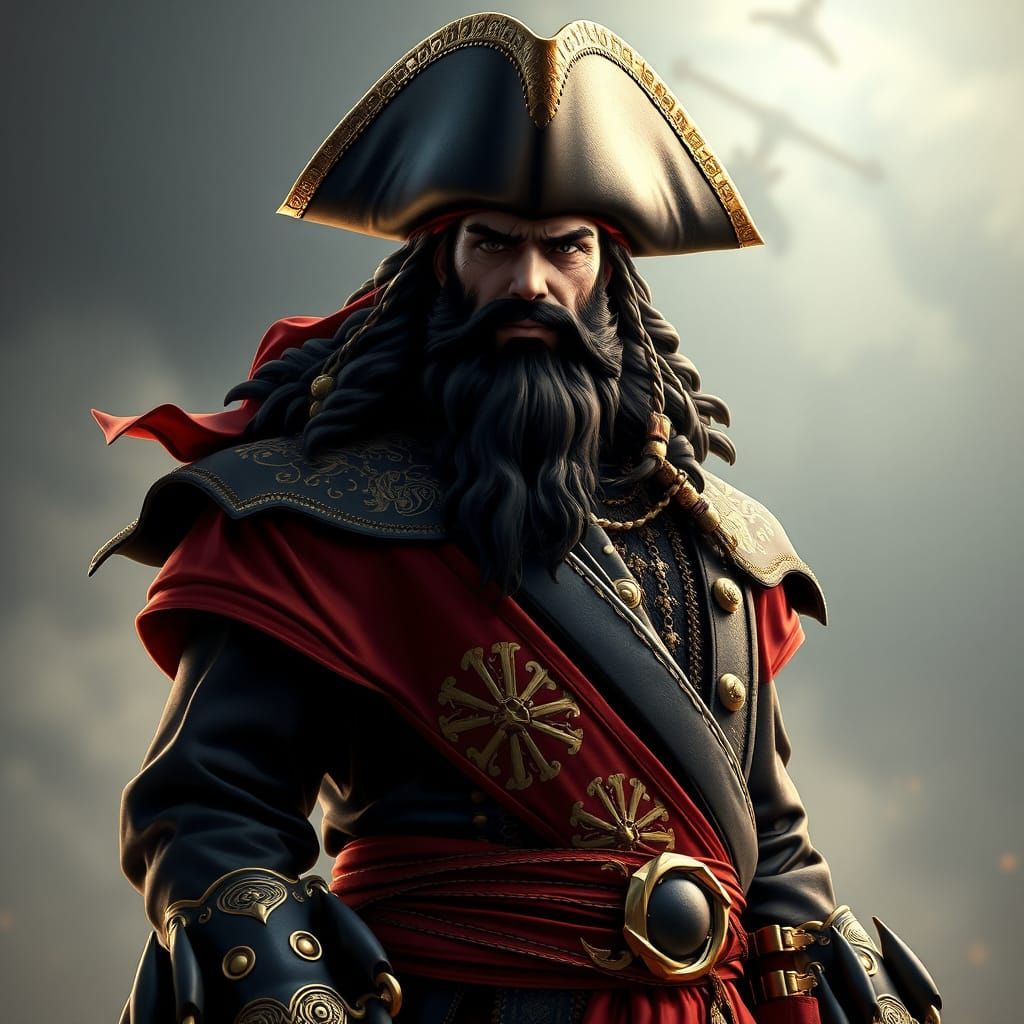 Majestic Pirate Captain in 17th-Century Garb