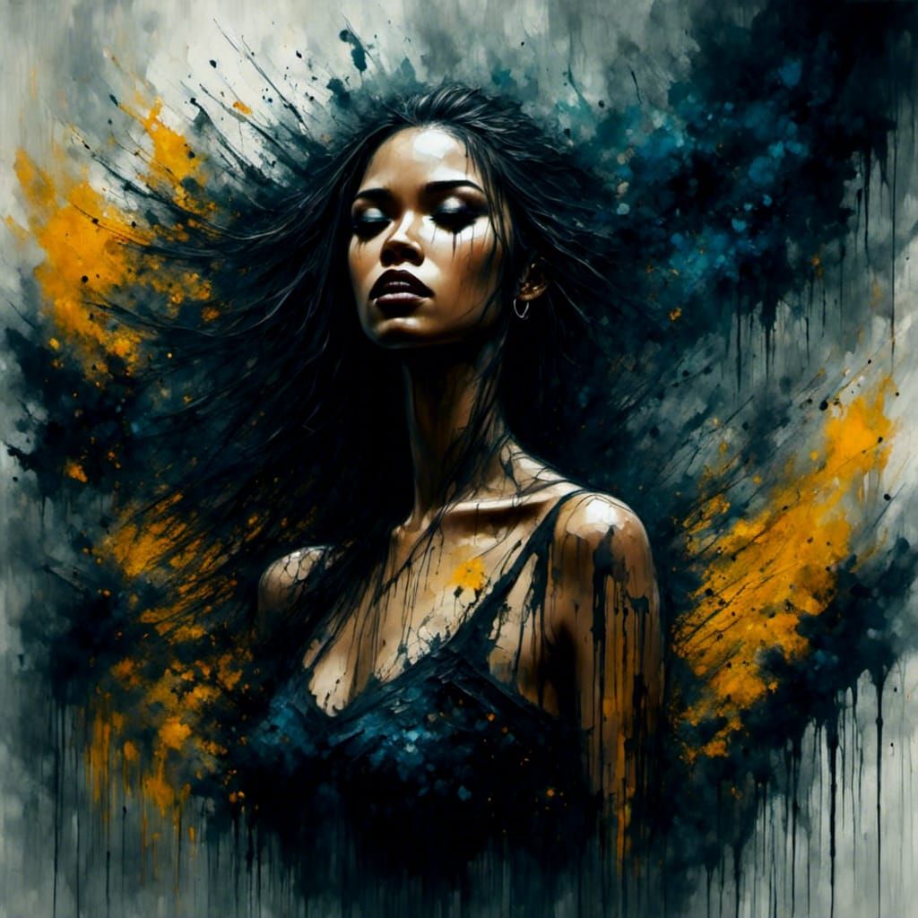 Slender Woman Dances: Oil and Grunge Style