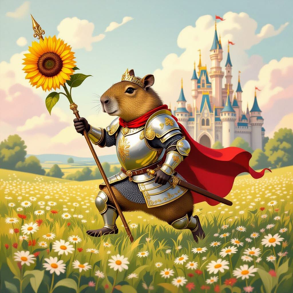 Capybara Knight's Valiant Charge in Storybook Style