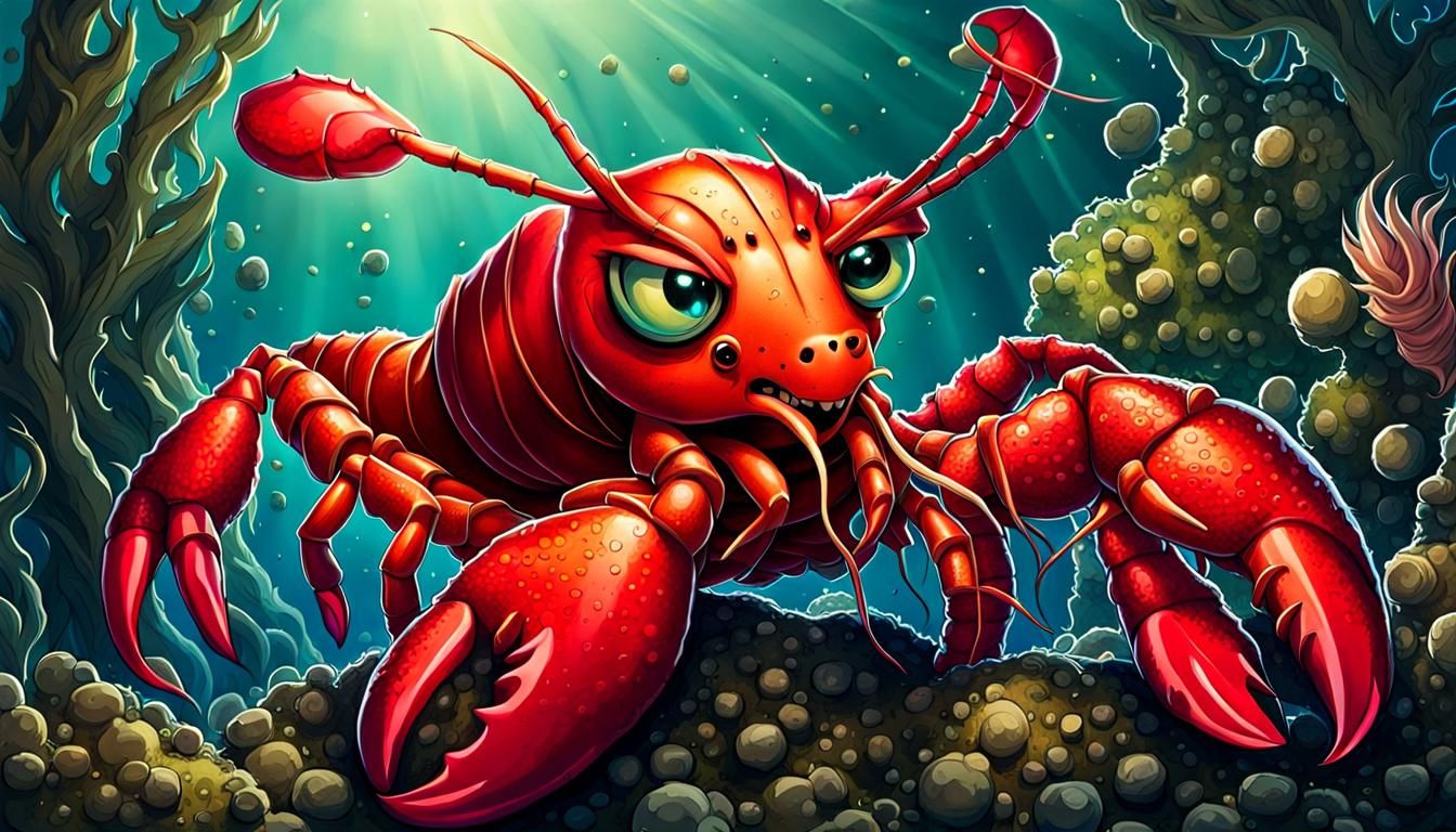 Vibrant Chibi Lobster Anthropomorphic Digital Art