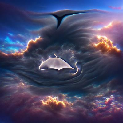 Manta Ray Soaring Through Cloudy Sky