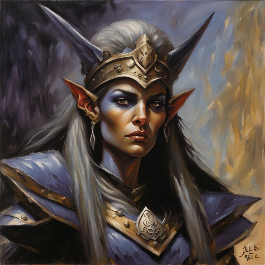 Dark Elf Princess in Oil Painting Style