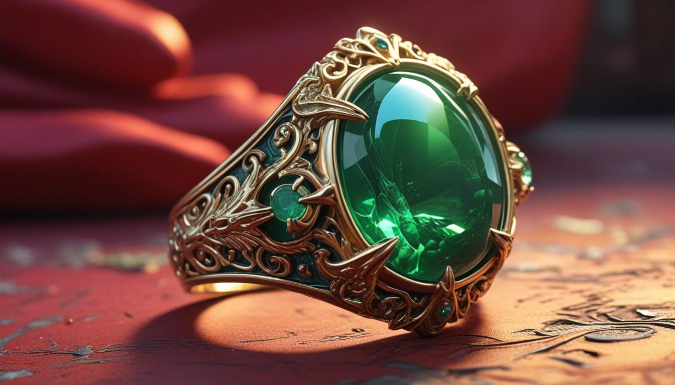 Luxurious Dragon Ring in Gold and Jade, Cyberpunk Style