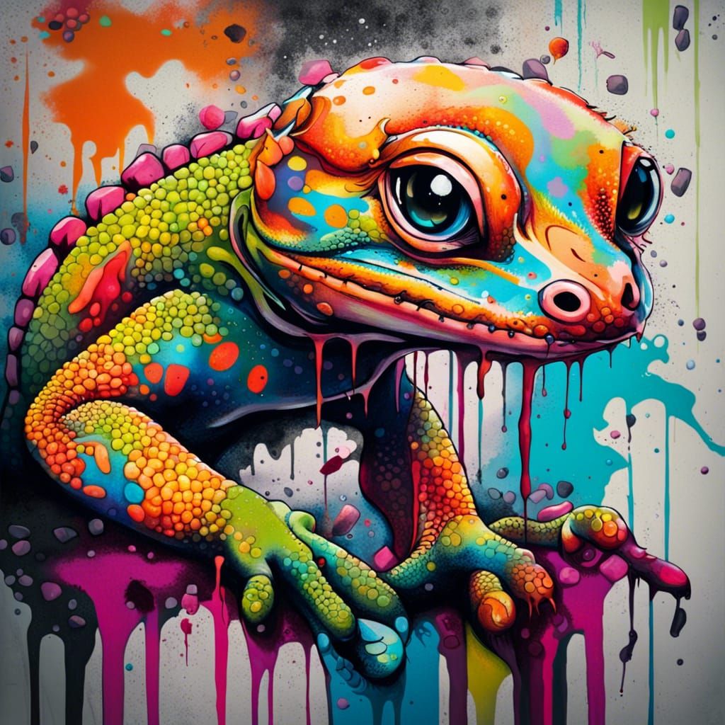 Gecko in Japanese Graffiti Splash Art Style