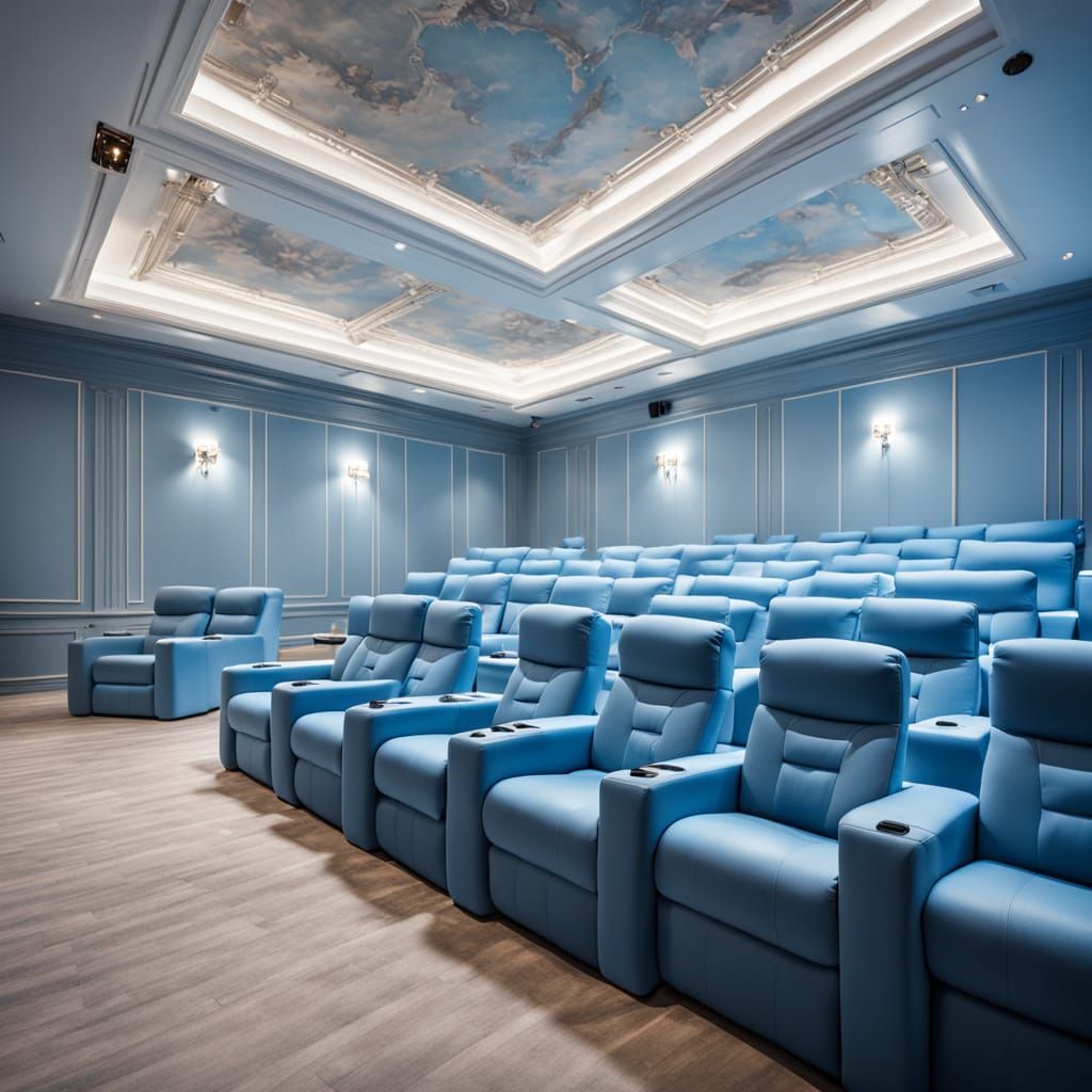 Elegant Roman Cinema Room with Soft Blues