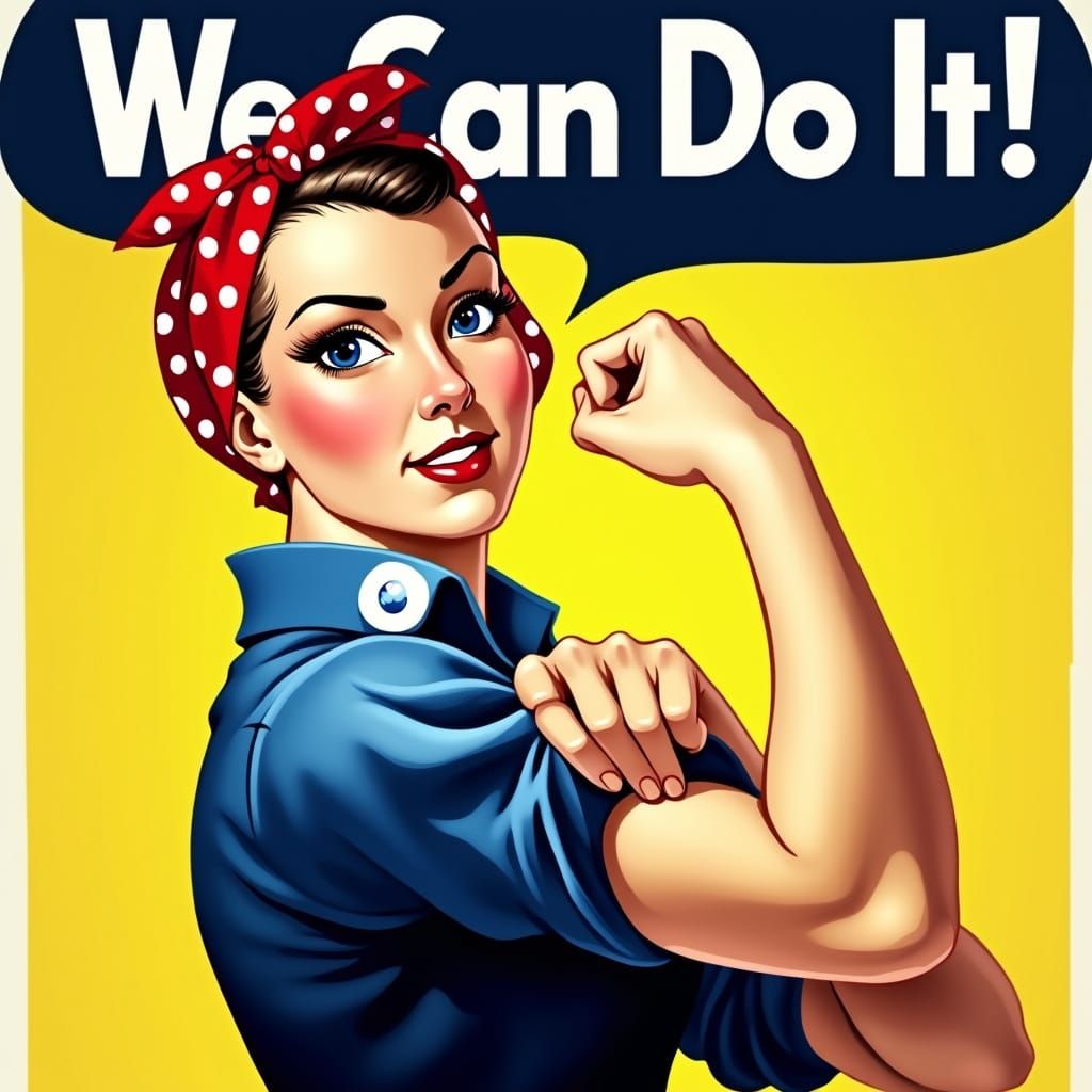 Empowered Female Icon in 1940s-Style Graphic Art