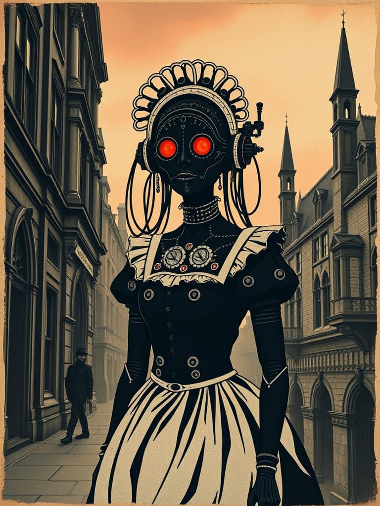 Lovecraftian Steam-Droid-Maid in Victorian Sci-Fi Style