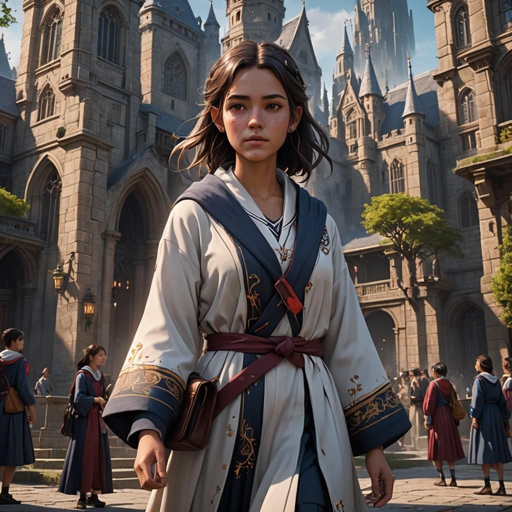 School Girl in Robes: Detailed Fantasy Concept Art