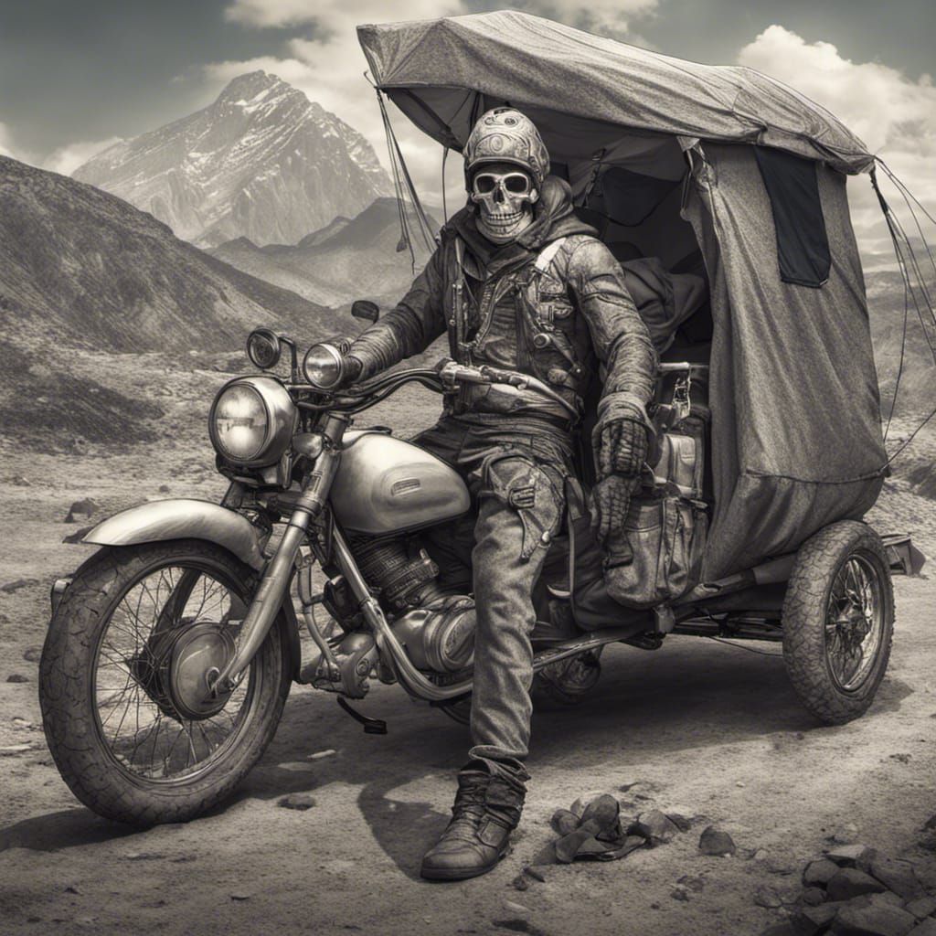 Angel of Death on Motorbike: Detailed Illustration