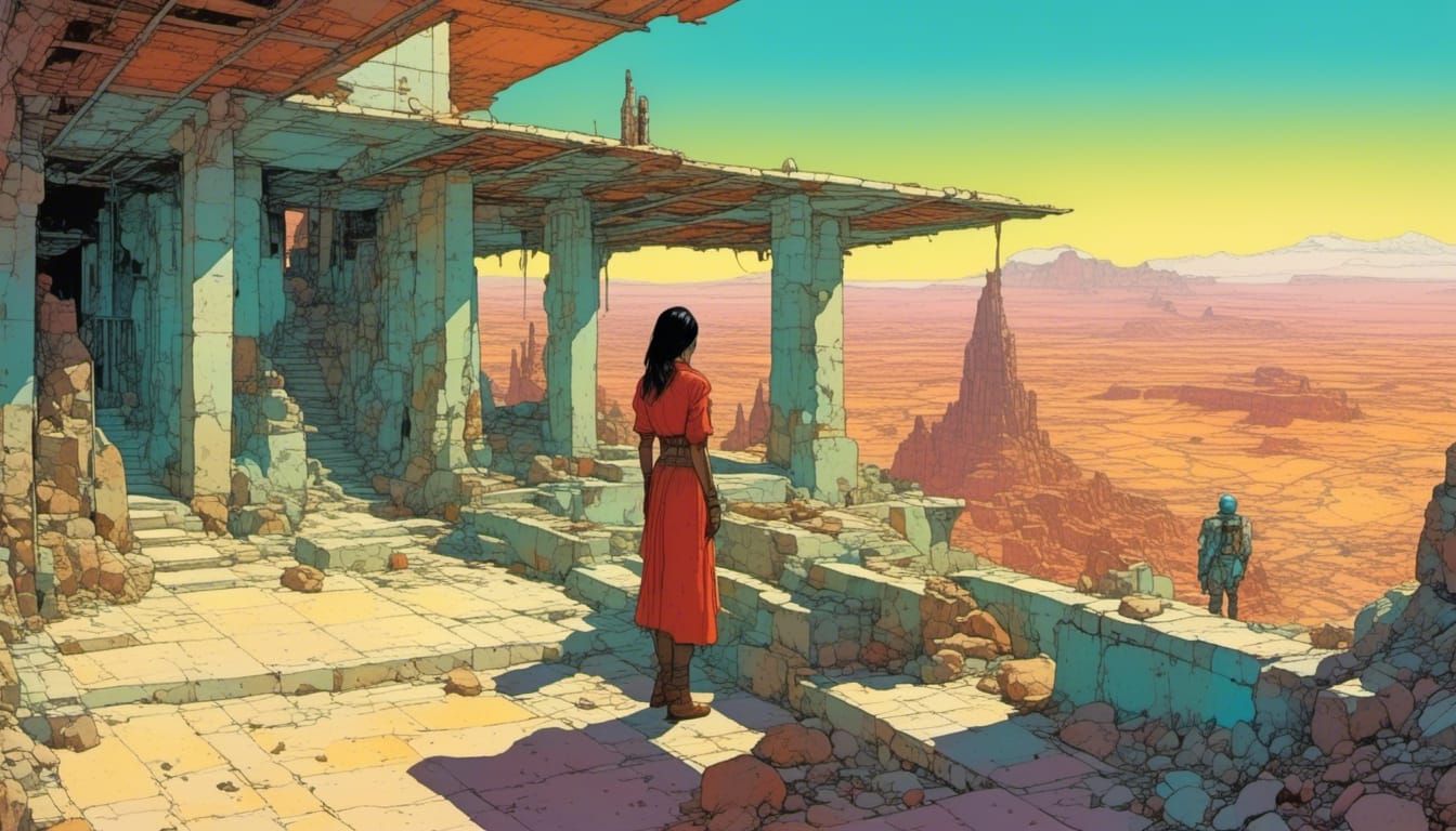 Filipina Girl on Veranda in Desert Valley