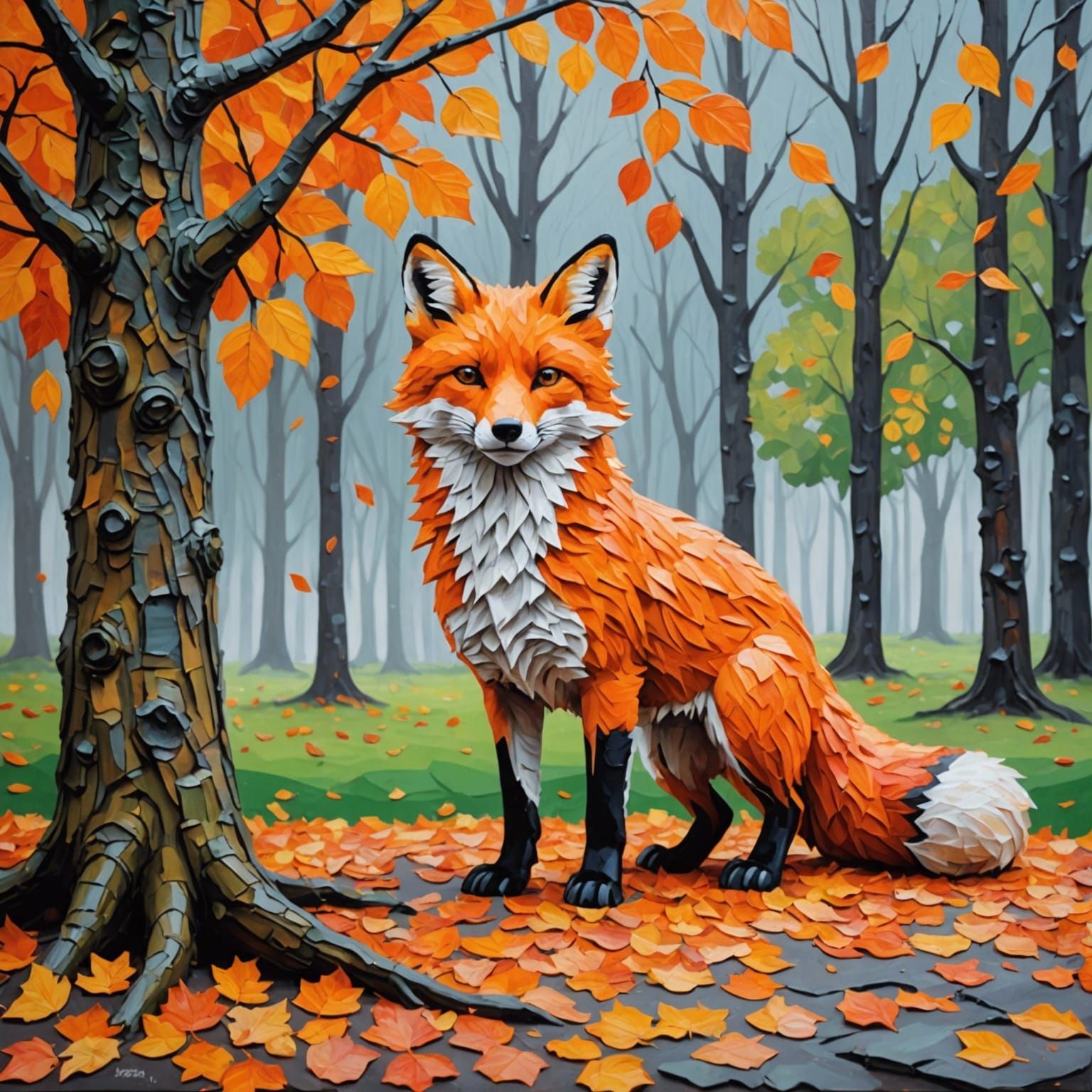 Fox in Autumnal Impasto Painting