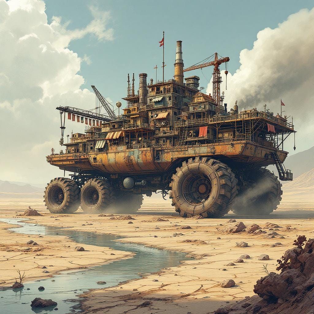 Post-Collapse Desert Transport With Miniature Settlement