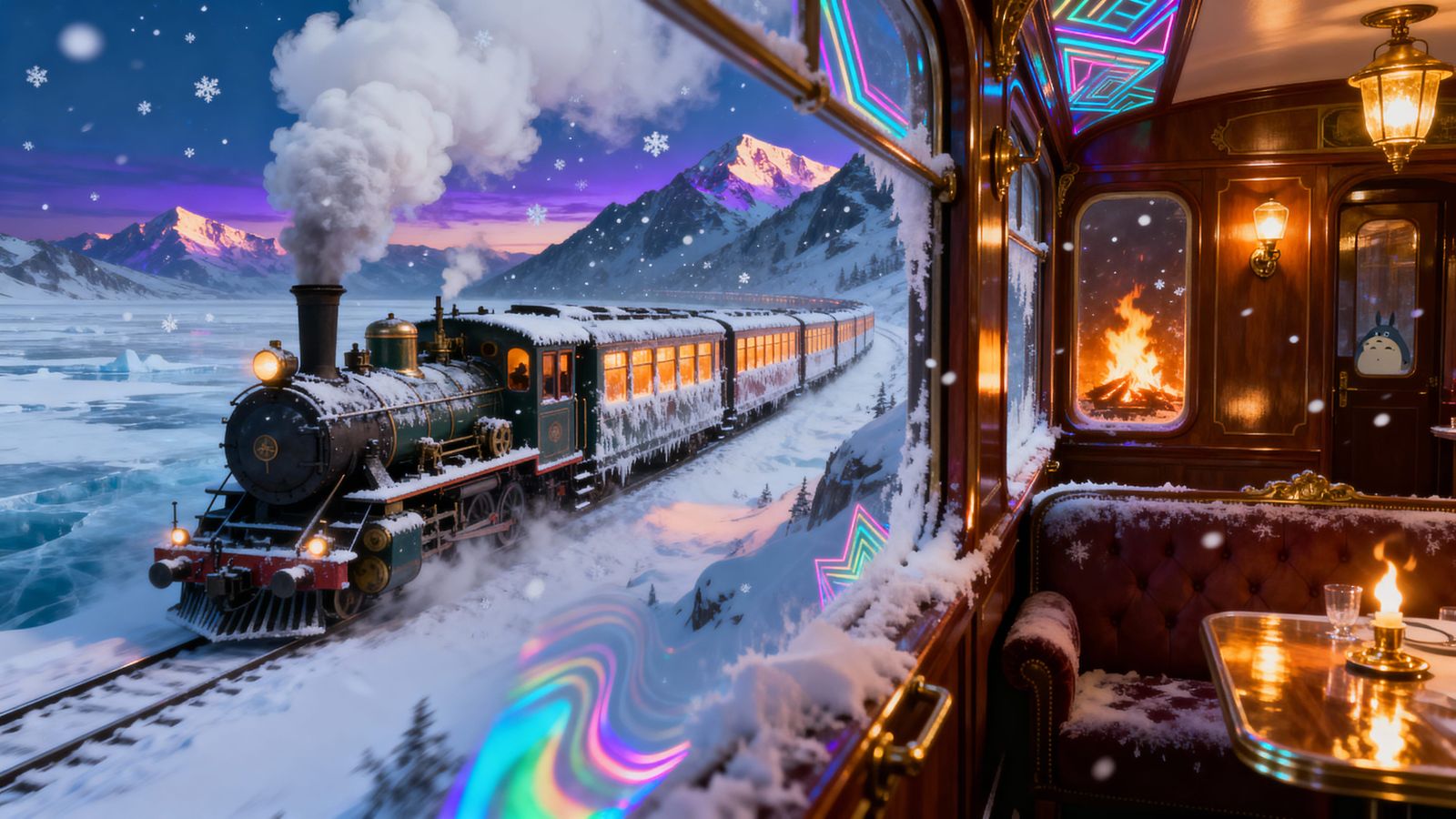 Antique Steam Train Journey Through Snowy Mountains