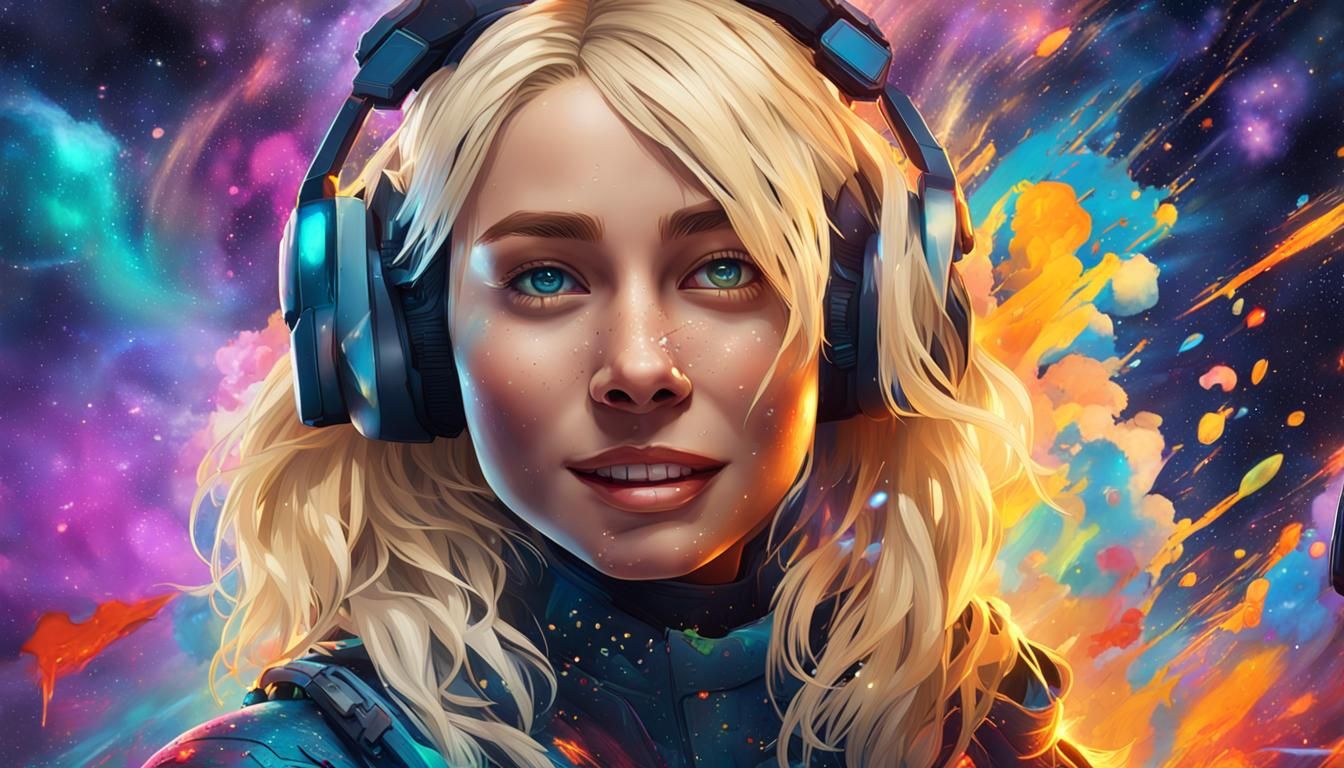 Smiling Blonde Cosmic Female in Graffiti Art Style