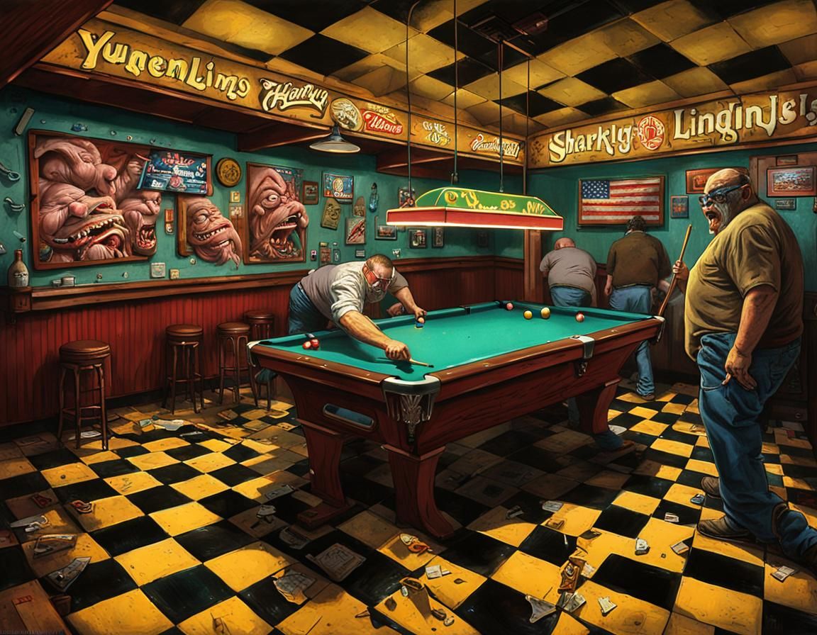 Pool Hall Brawl in Pittsburgh, Detailed Matte Painting