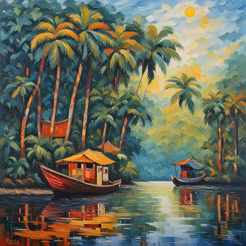 Borneo in Neo-Impressionist Expressionist Oil Painting