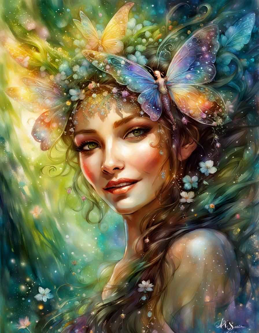 Glimmering Fairy Enchantress Smile, Digital Painting