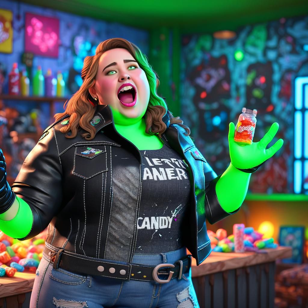 Brunette Woman Singing in Gamer Room, Charcoal Drawing