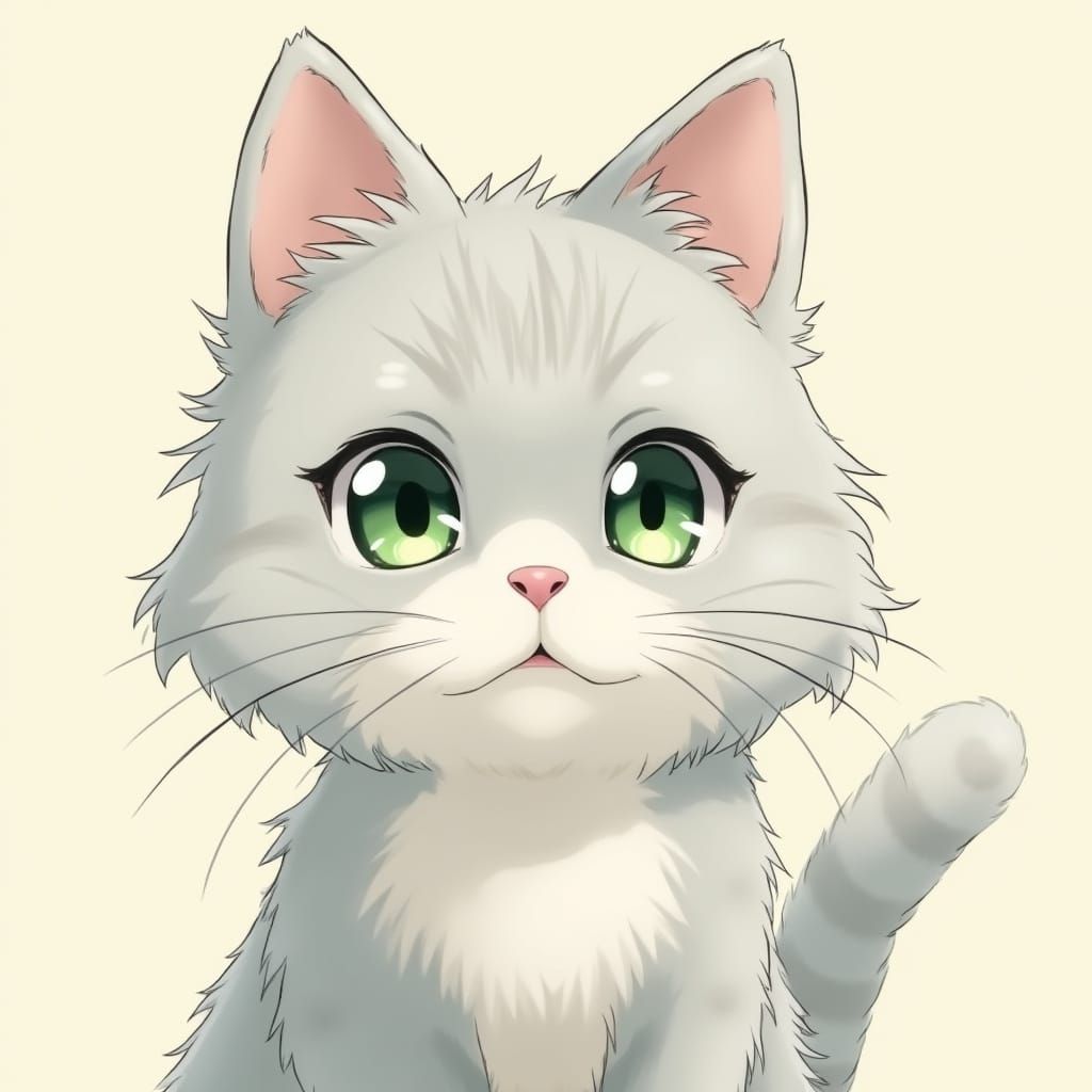 Regal Silver Tabby Cat with Anime-Inspired Piercing Green Ey...