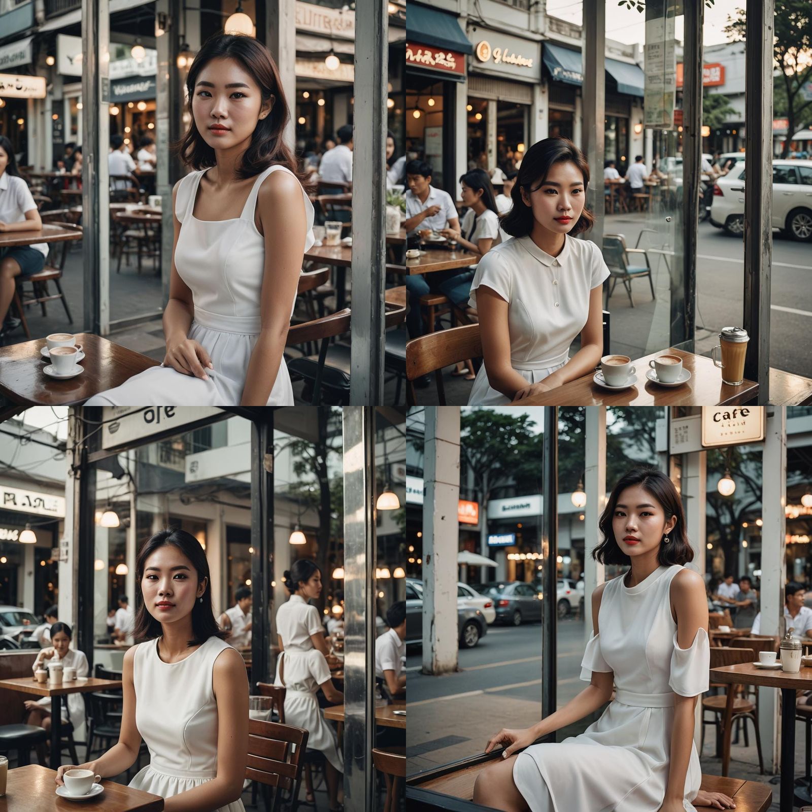 Korean Woman in Bangkok Cafe: Reflective Window Portrait