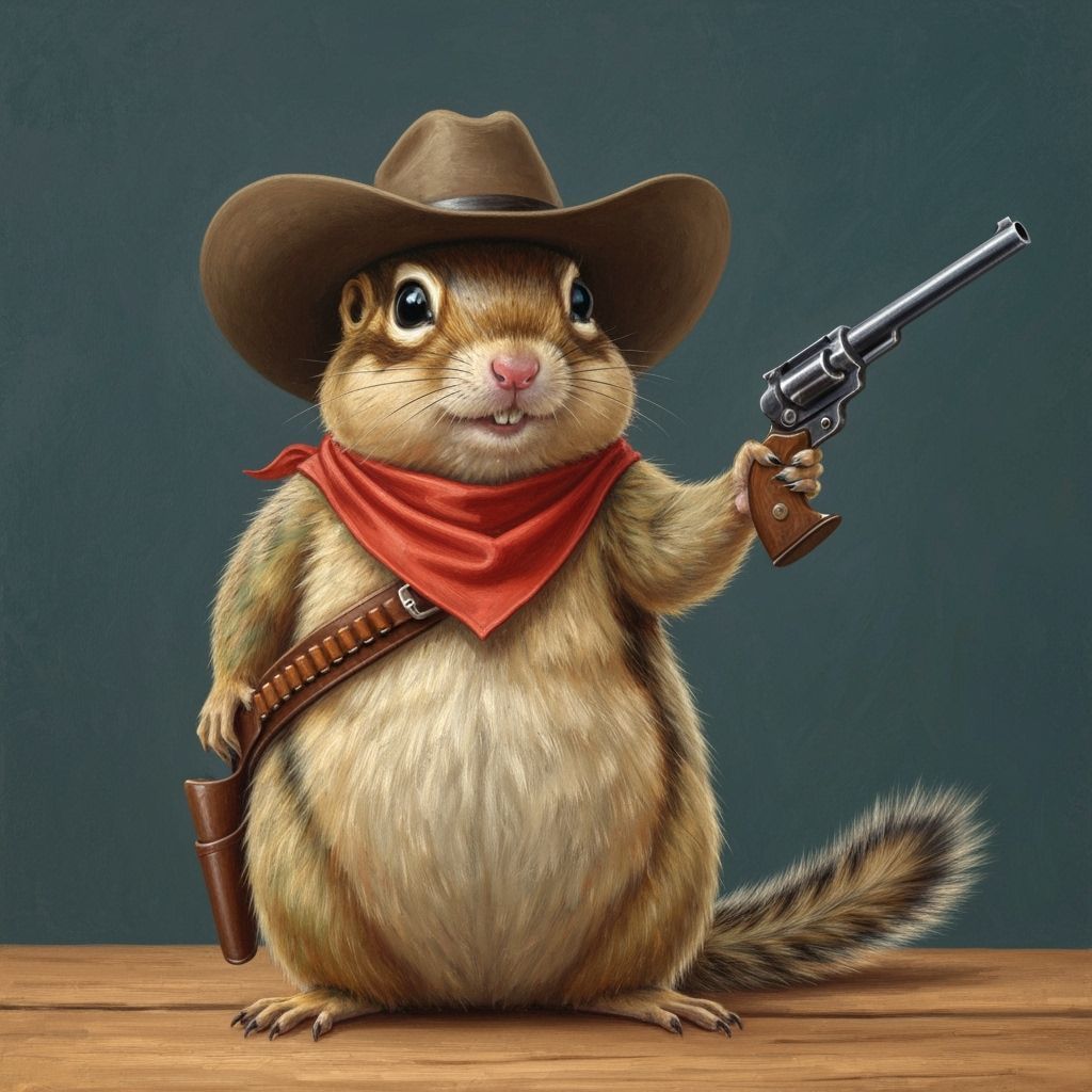 Chipmunk Cowboy with Pistol Oil Painting