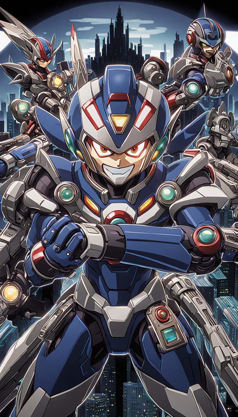 MegaMan Zero Anime Portrait in Dark Futuristic Cityscape