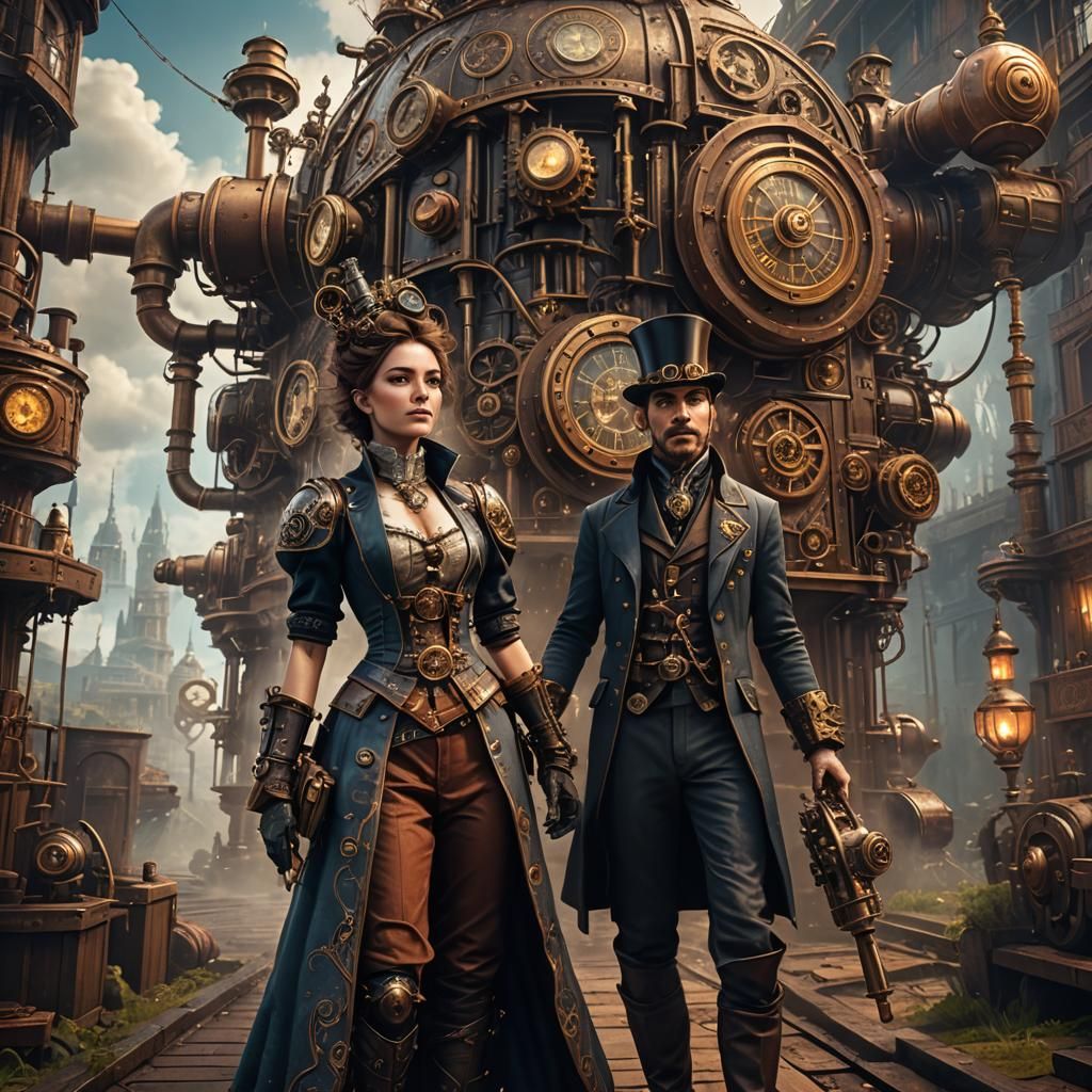 Steampunk Arabs in Hourglass: Detailed Fantasy Art