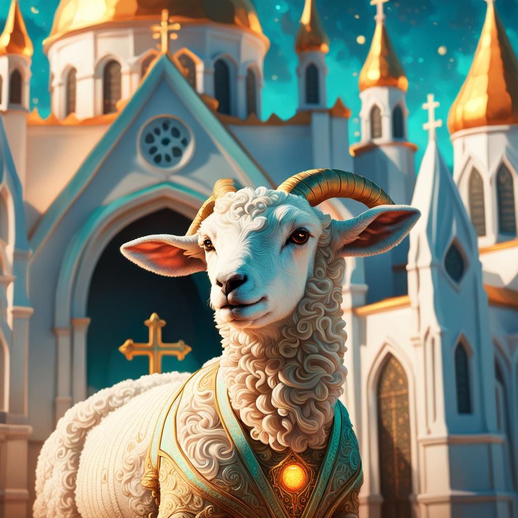 Lamb with Golden Aura in Art Nouveau Style