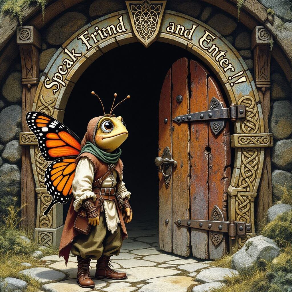 Butterfly at Doors of Moria in Fantasy Style