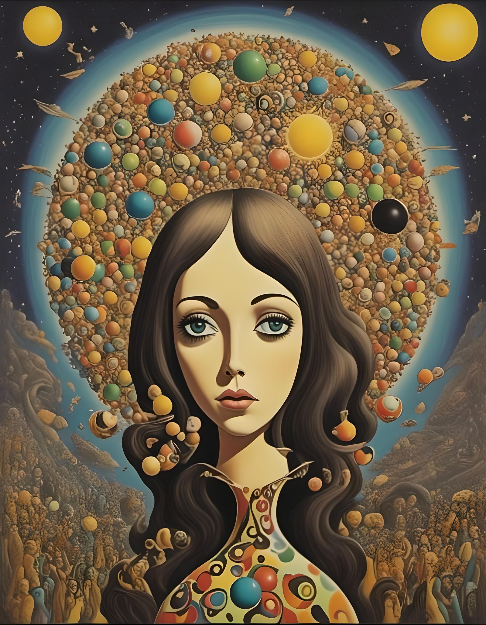 Psychedelic Sun with Face in Retro 70s Style