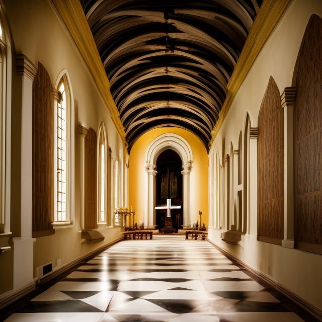 Renaissance Church Hallway in Liminal Space Aesthetic