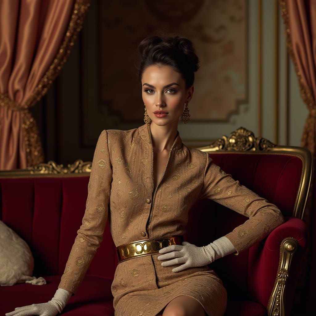 Elegant Woman in Luxurious Vogue-Inspired Setting
