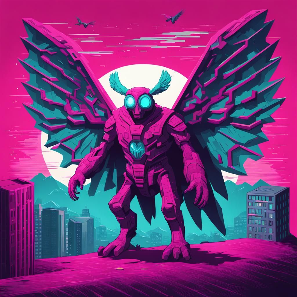 Mothman in Isometric Perspective Comic Illustration