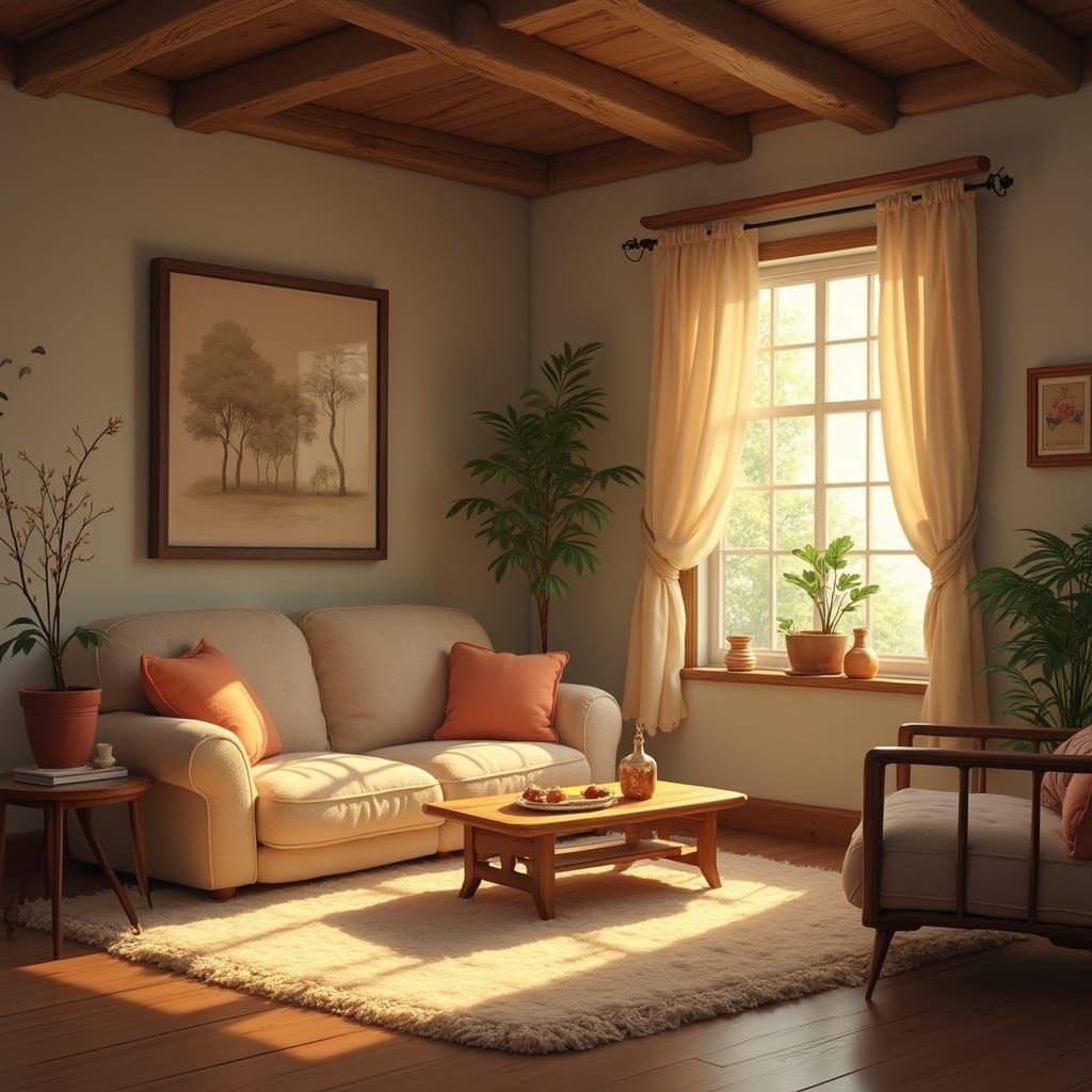 Cozy Living Room Inspired by Whimsical Digital Art
